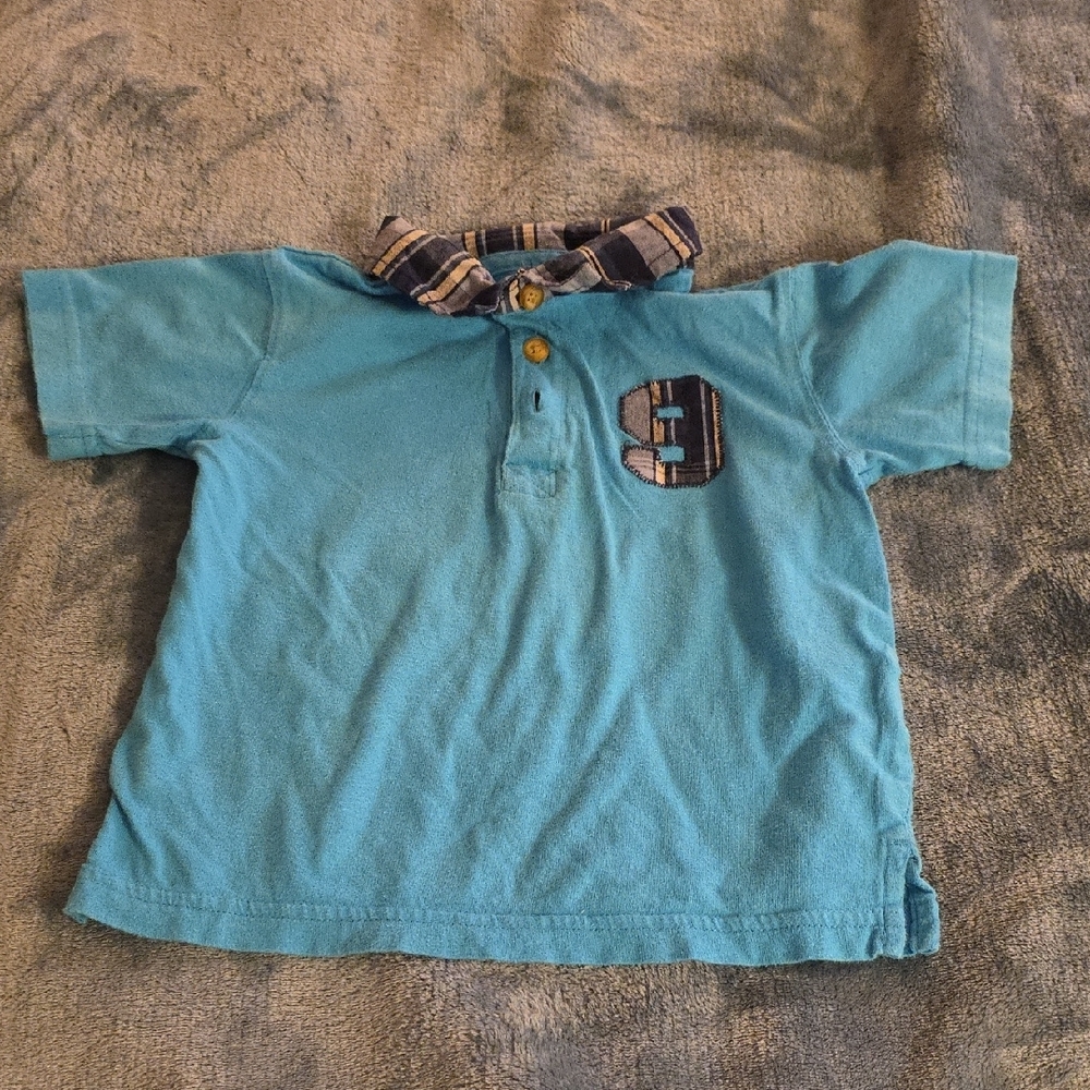 Place Blue Polo Shirt with Patterned Collar